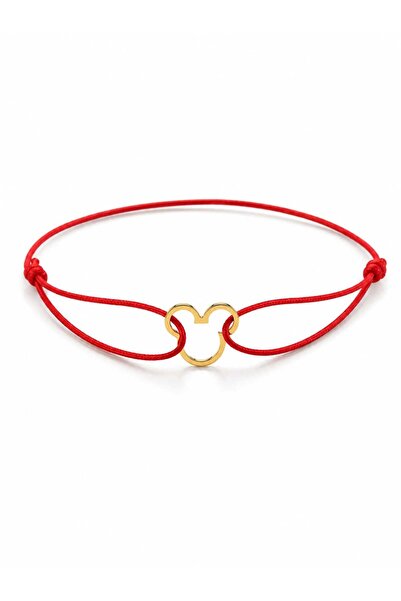 Fara brand Brățară cu șnur roșu și element mickey din aur galben 14k