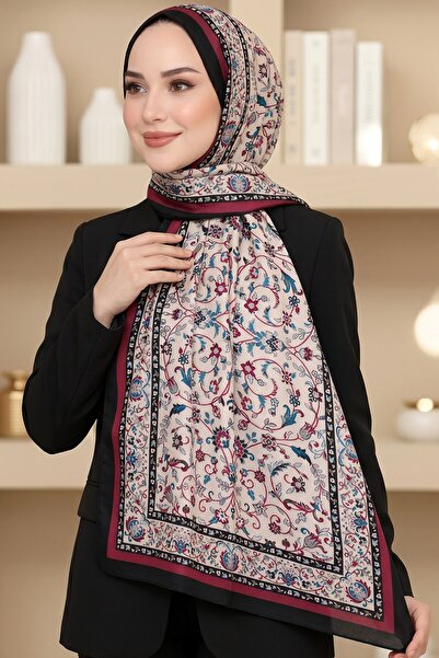 hadiora Women's Beige Black Floral Patterned Soft Shawl