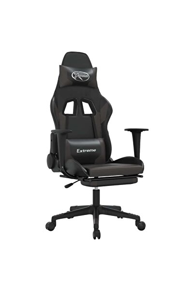 vidaxl Scaun de gaming cu masaj/suport picioare, negru/gri, piele