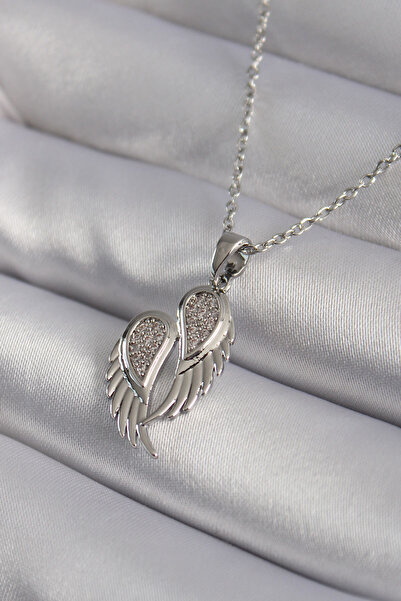OGHAMAY 316L Steel Silver Color Zircon Stone Wing Model Women's Necklace