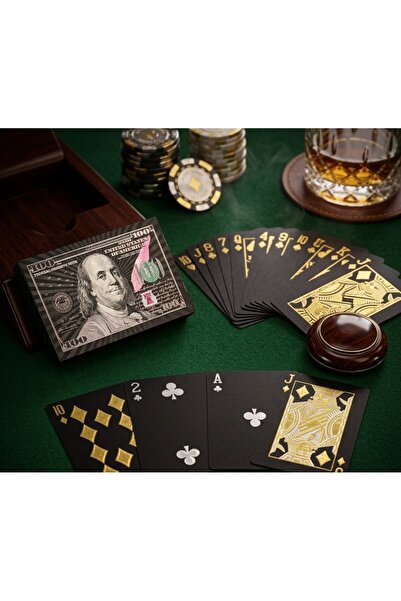 kt kuzey tacı Premium 100 Dolar Tasarımlı Lüks İskambil Kartları Seti Siyah v...
