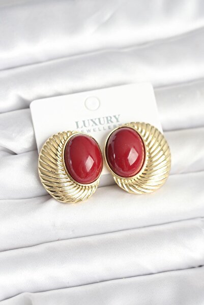 OGHAMAY Brass Gold Color Burgundy Beaded Oval Vintage Women Earrings
