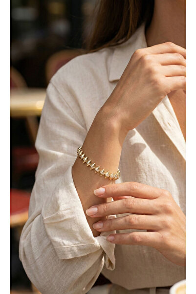 OGHAMAY Brass Gold Color Zircon Stone Baklava Model Women's Bracelet
