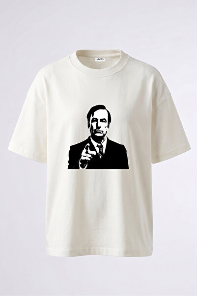 Anetos Tricou oversize alb din bumbac cu imprimeu pe spate Saul Goodman_1 Design