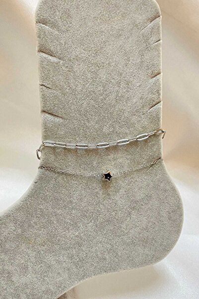 OGHAMAY Silver Color Star Model Esme and Sf Chain Steel Anklet - 3302