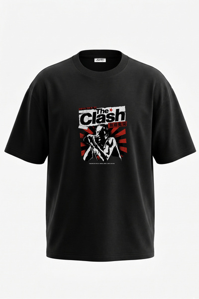 Anetos Tricou oversize negru din bumbac cu imprimeu pe spate The Clash Design