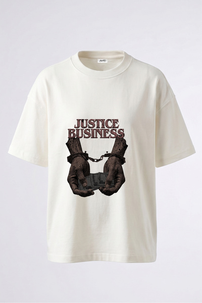 Anetos Justice Business Design T-shirt sa zadnjim printom, pamučna, bela, ove...