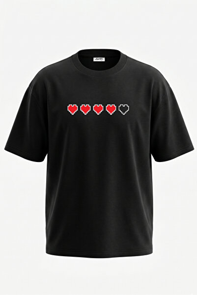 Anetos Tricou oversize negru din bumbac cu imprimeu Pixel Health Design pe spate