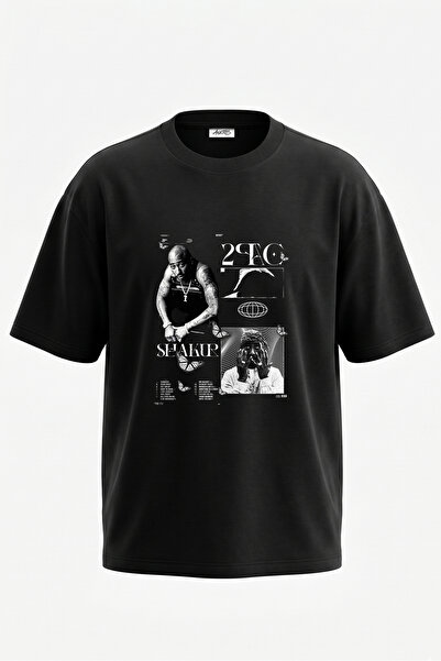 Anetos Tricou oversize negru din bumbac cu imprimeu pe spate Tupac Shakur_2 D...