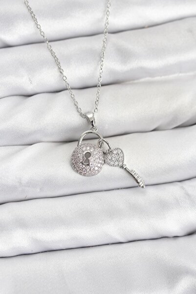 OGHAMAY 316L Steel Chain Silver Color Lock Key Model Zircon Stone Women's Nec...