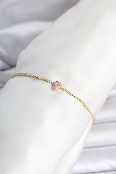 OGHAMAY Brass Gold Color Pink Drop Model Waterway Women's Bracelet