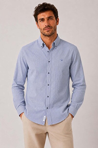 Fitmens Slim Fit Long Sleeve Pocketless Striped Linen Lycra Gift Boxed Men's ...