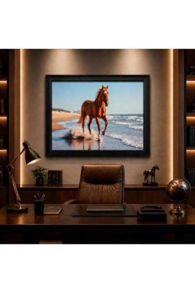 Generic Luxury wall art with a modern horse design and a black frame