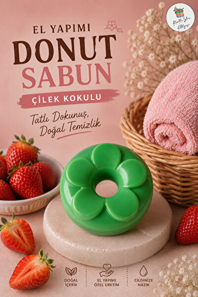 renkli izler atölyesi Strawberry Dream Donut Soap – Green Freshness (1 Piece)
