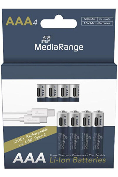 MediaRange Επαναφορτιζόμενη Μπαταρία AAA Li-ion 500mAh 1.5V 4 τεμάχια