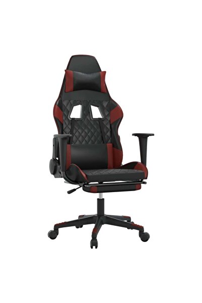 vidaxl Scaun de gaming masaj/suport picioare negru/roșu vin piele