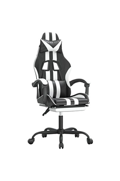 vidaxl Scaun de gaming cu suport picioare, negru/alb, piele ecologică