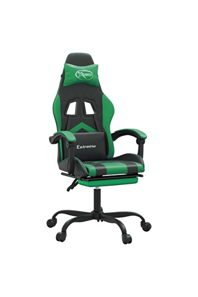 vidaxl Scaun de gaming cu suport picioare negru/verde, piele ecologică