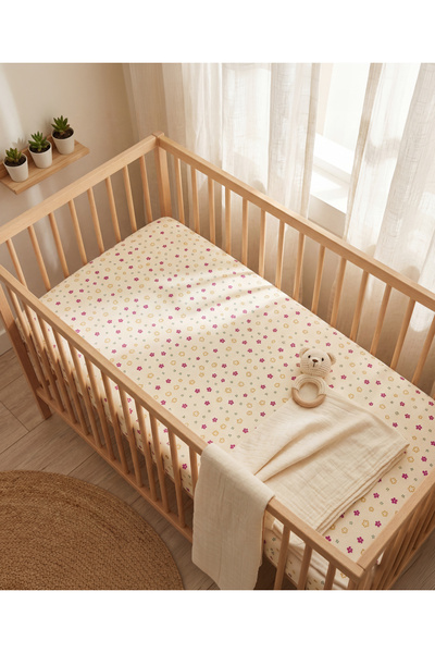 Bonfino Combed 145 GSM Cotton Single Jersey Crib Sheet, Floral Theme, Soft & ...