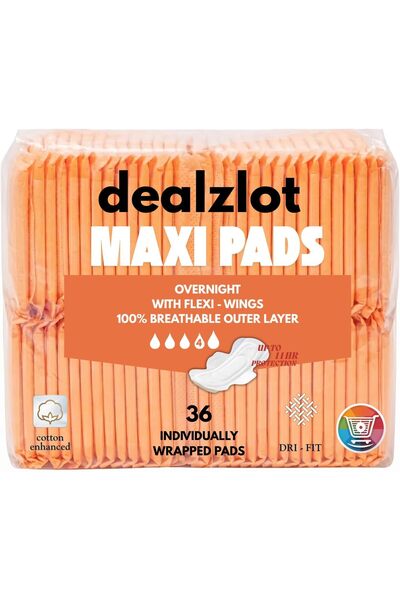 Dealzlot Overnight Maxi Pads with Flexi-Wings, Cotton Enhanced, Heavy Absorbe...