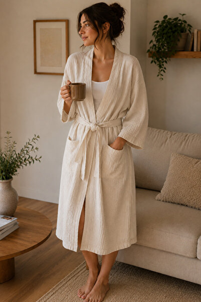 FH Living Unisex 4 Kat Müslin Sabahlık / Bornoz /kimono