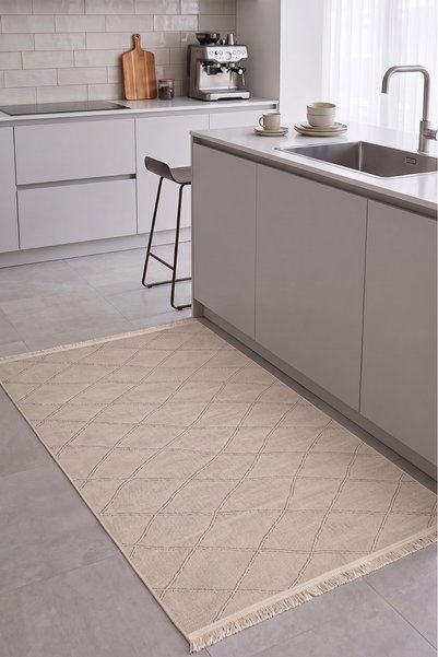 Samira Anadolu Kilim Bej Dokuma Kaymaz Taban Yıkanabilir Salon Halısı Yolluk Mutfak Halısı
