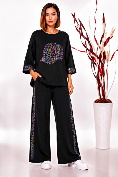 JERFİ Women's Stone Printed Modal Dual Set