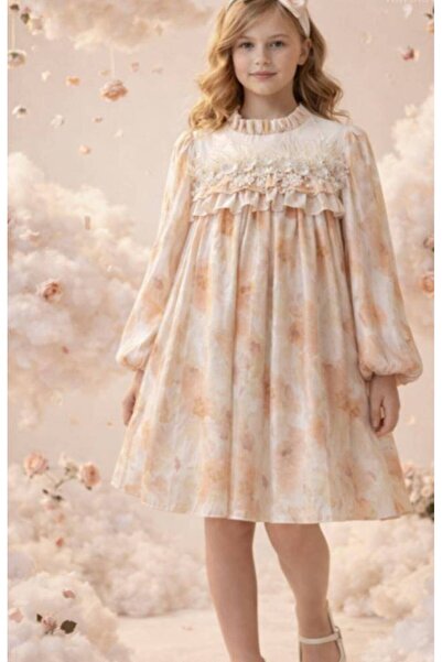 sunshine boutique15 فستان راقي لايت اورنج بقماش كوري بشك عالصدر - 11/10 سنوات