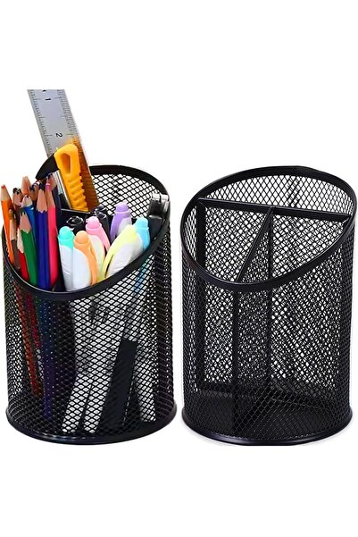 Arabest 2-Pack Round Mesh Pen Holder, 3 Compartments, Heavy-Duty Steel, Epoxy...