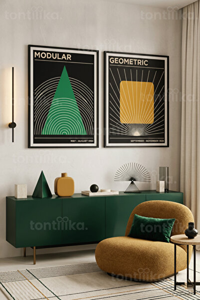 Tontilika Σετ 2 τραπεζιών με ξύλινο πλαίσιο Γεωμετρικού Μοντερνισμού