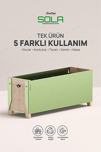 Sola 50 cm Balkon İçin Dekoratif Saksılık Metal ve Ahşap