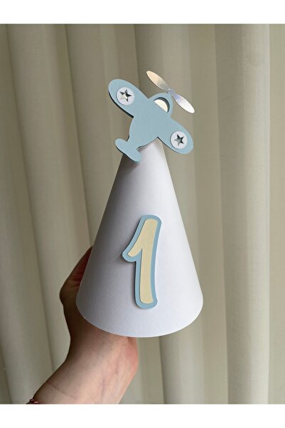 Uçak İlk Yaş Parti Şapkası | 1 Yaş Doğum Günü Karton Şapka | El Yapımı Baby Party Hat
