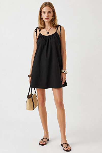 VENA Women's Loren Tie-Up Mini Dress 100% Cotton - Black