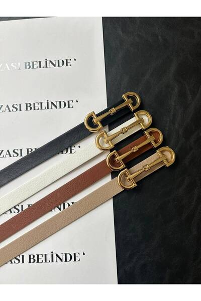 LİA KEMER 4-Piece Gold Long Buckle Thin Women's Belt, Jacket Belt, Shirt Belt...