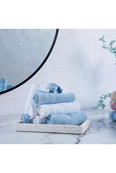PAN HOME Essential 8 Pieces Finger Tip Towel Set 30x30cm - Sky Blue