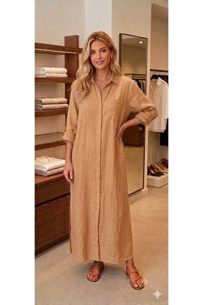 espoire butik kadın italyan ham keten gömlek elbise 40 42 44 bedenlere uyumlu...
