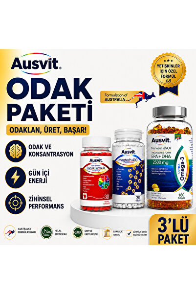 Ausvit حزمة فوكس، مجموعة خاصة من 3 قطع لدعم التركيز والطاقة والدعم العقلي