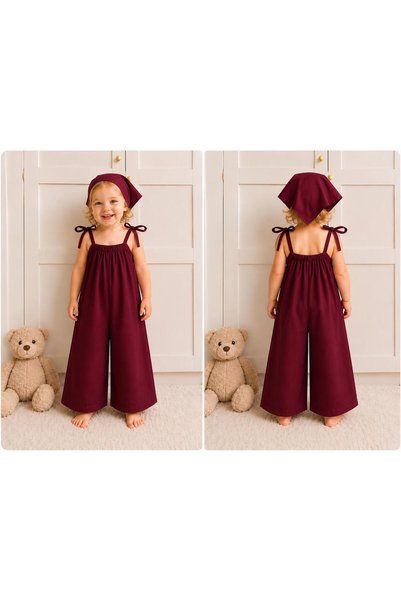 Moda Lina Baby Kız Çocuk Askılı Bol Paça Tulum ve Bandana Takımı