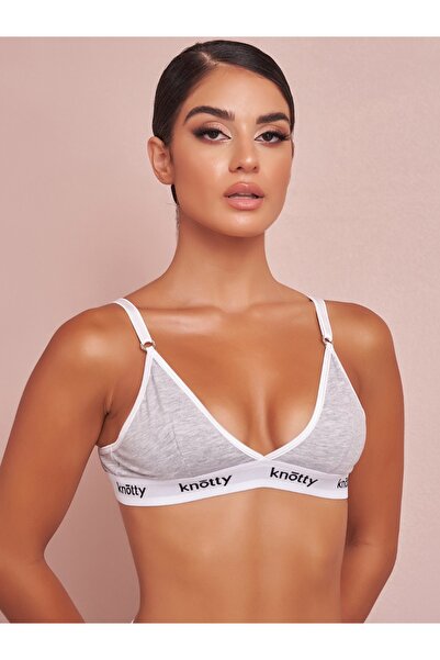 Knotty Αθλητικό Βαμβακερό Bralette Γκρι με λευκό λάστιχο