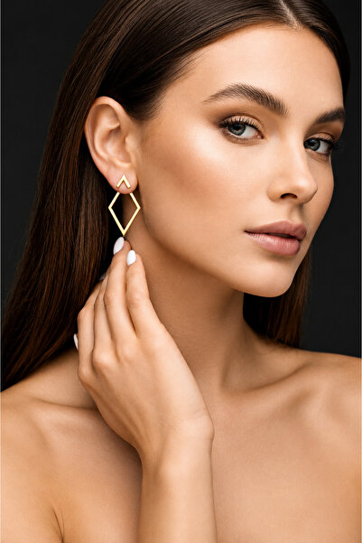 The Collection Geometrik Tasarımlı Gold Küpe