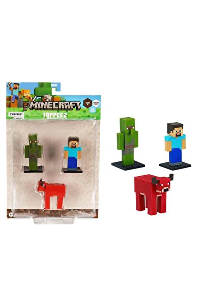 MINECRAFT 3D Toppeez 3’lü Figür Seti S2 - Zombie Villager-Steve-Mooshroom
