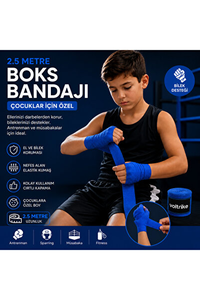 Voltrike Çocuk Boks-Kickbox-Muay Thai-Sanda El Bandajı Mavi 2.5 Metre