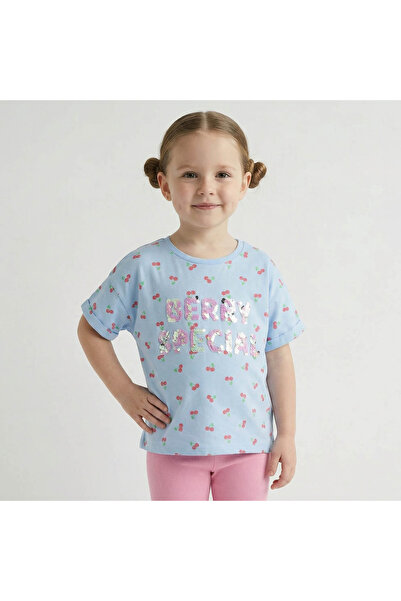 Juniors Crew Neck Short Sleeves T-shirt with Cherry Print