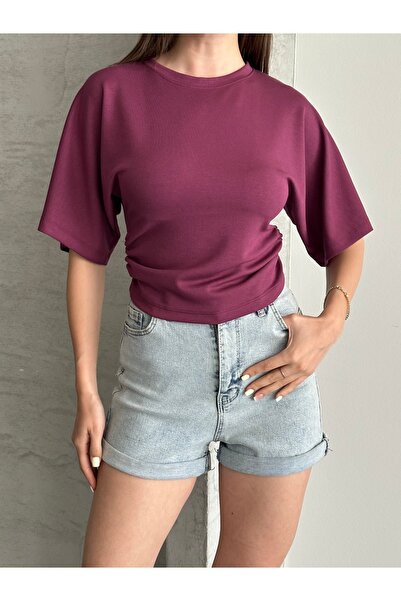 Rabi Shine Women's Ruched Sleeved Bluz