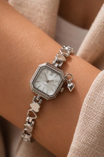 İnogge Cessy Heart Silver Women's Watch Heart Detailed Steel Bracelet Cord Wh...