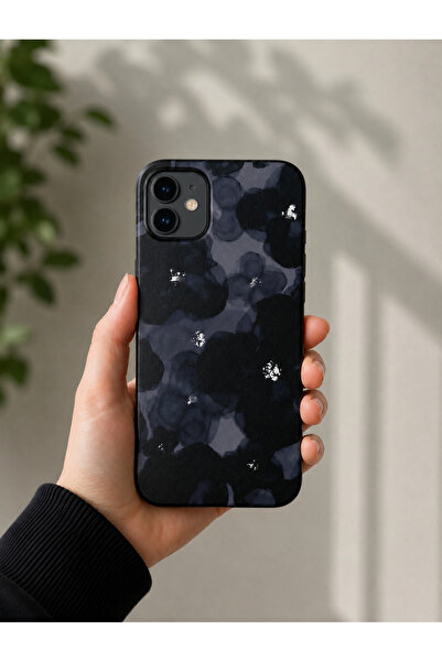 OVADA İphone 12/12 Pro Uyumlu Siyah Çiçek Desenli Silikon Telefon Kılıfı