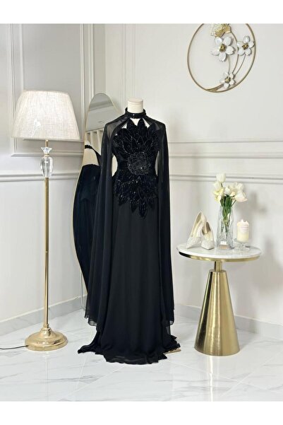 vanus fashion 7300- فستان فاخر باللون الأسود الكلاسيكي