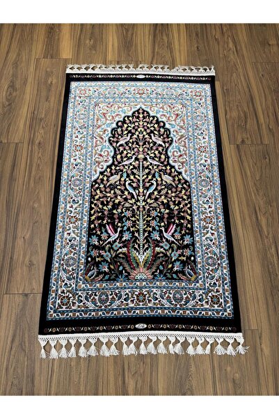 Neşem Halı Boutique KS7074 SIYAH KREM İRAN İPEK SECCADE HALIMIZ İPEK SAÇAK