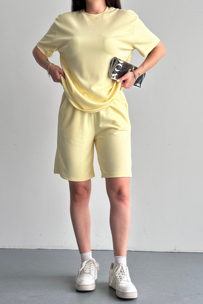 Mogi Butik Women's Modal Fabric Shorts Comfortable Cut Casual Two-Piece Set Y...