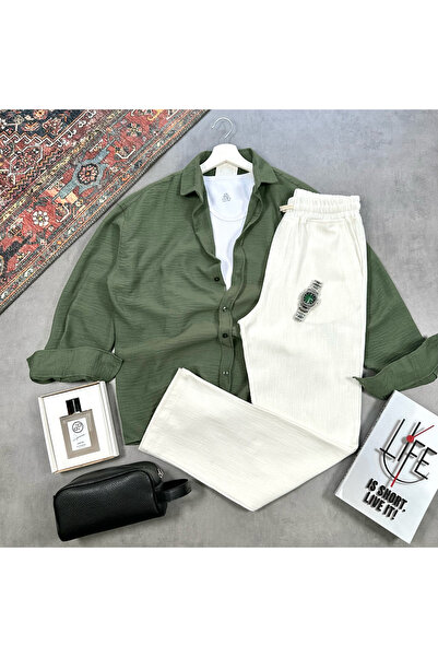 tetramoda Men's Raw Linen Shirt and Pants Set 2-Piece Set